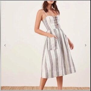 Reformation Louisiana Stripe Lace-up Midi Dress NWT Size 8